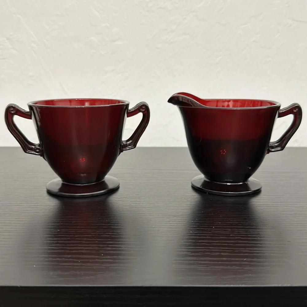 Anchor Hocking Royal Ruby Vintage Cream & Open Sugar Set